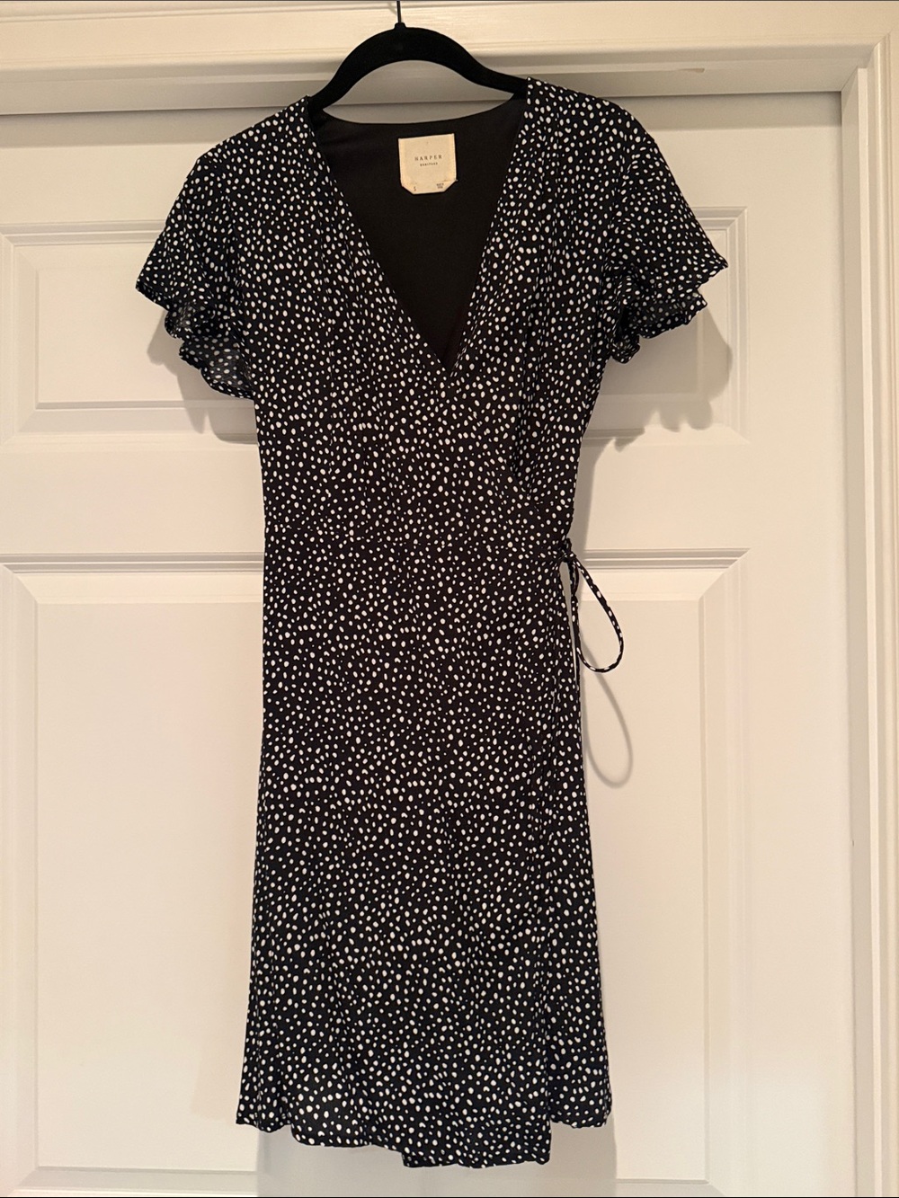 Black and White Polka Dot Wrap Midi Dress